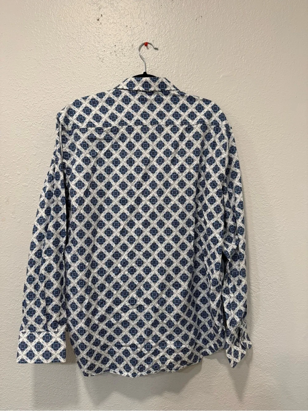 Robert Graham Men’s XL Classic Fit Blue White Geometric Print Button Front Shirt